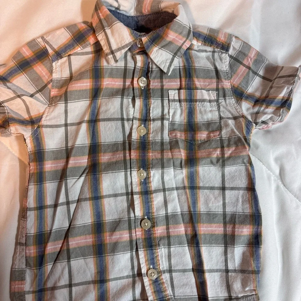 Set of 4 Kids Plaid Button-Down Shirts - Blue, Yellow, Purple, Tan 2T
